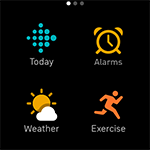 4 つのアプリアイコン - Today、Deezer、天気、エクササイズ